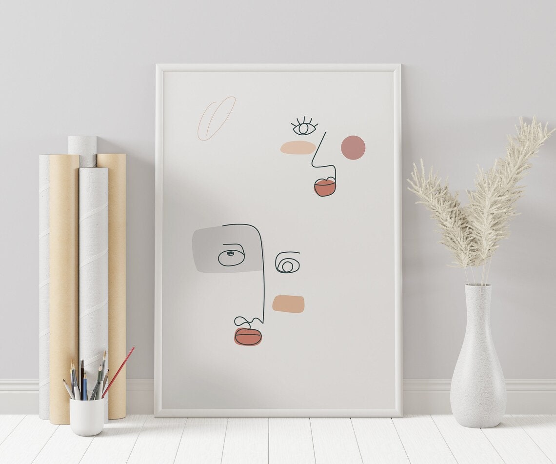 Abstract Line Art Faces Minimalist Boho Chic Modern Decor Poster - Image 3