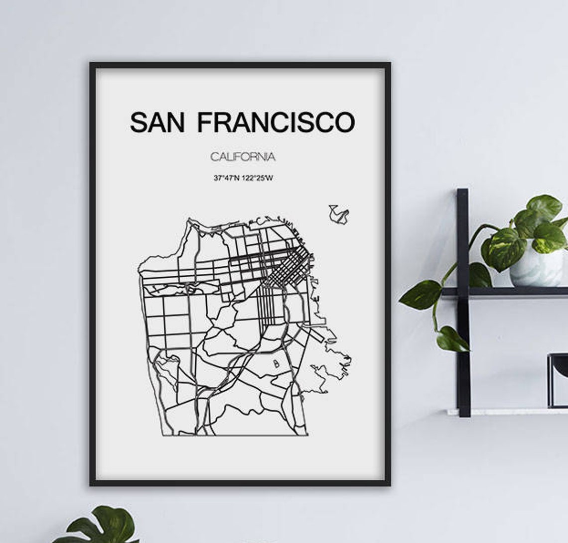 San Francisco California Minimalist City Map Line Art Poster - Image 2