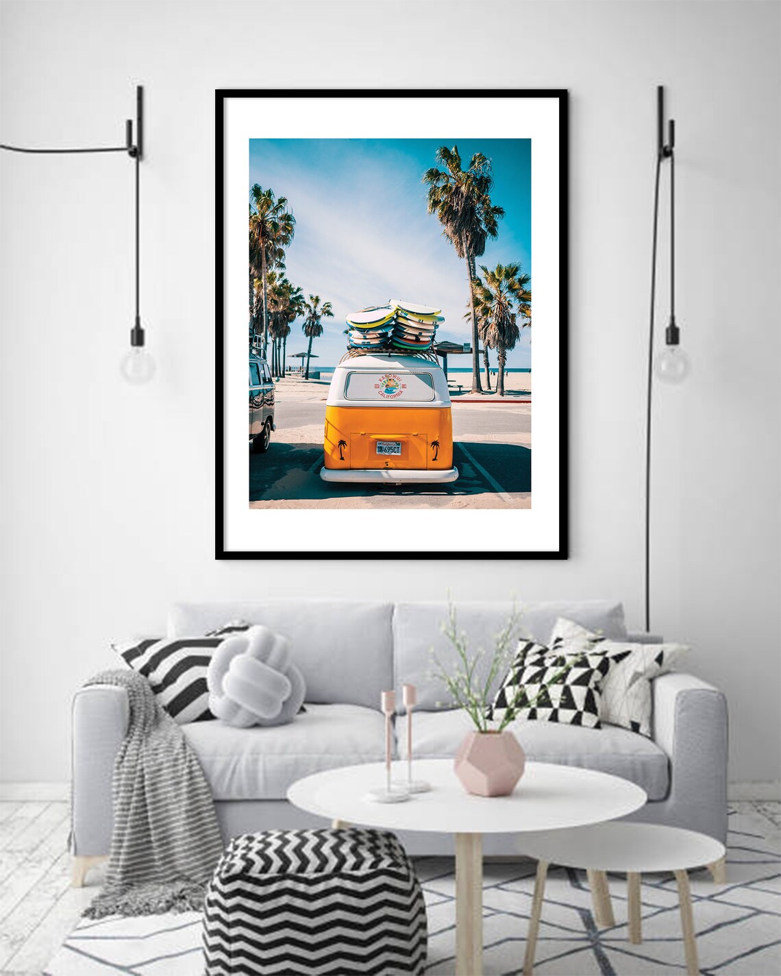 Vintage VW Surf Van with Surfboards Beach Photography Poster - Image 3