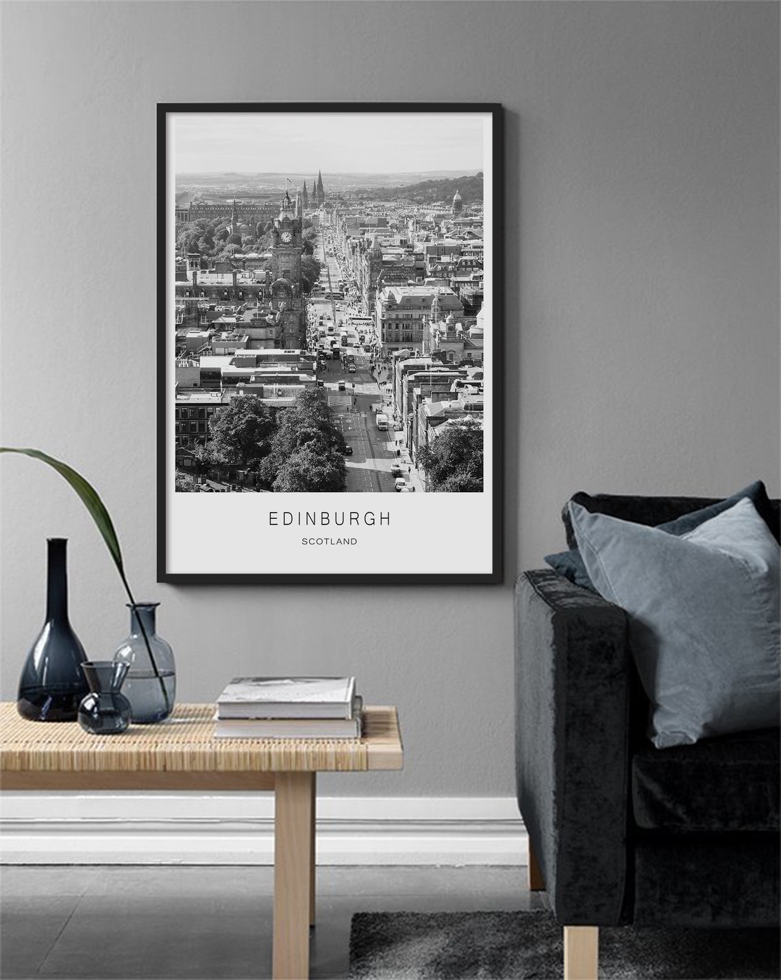Edinburgh Scotland Black and White City Skyline Photography Poster - Image 3