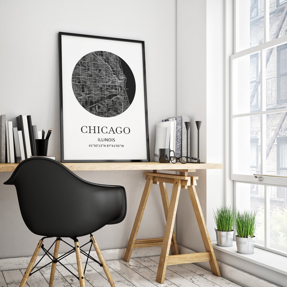 Chicago Illinois Circular Street Map Coordinates Black Poster - Image 3