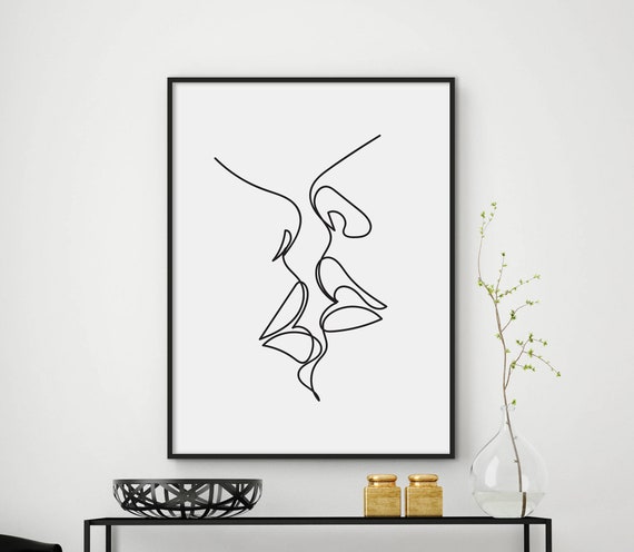 Kiss Wall Art One Line Art One Line Drawing Abstract Love Art Woman Line Art Minimalist Line Art Modern Print Minimal Wall Art