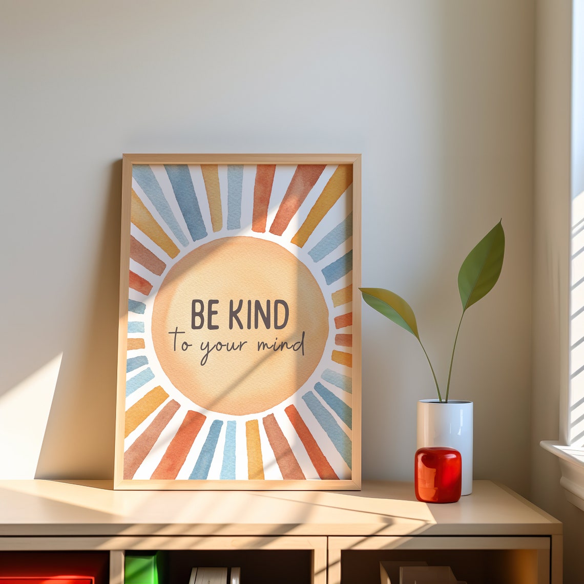 Be Kind To Your Mind Watercolor Sun Mental Health Affirmation Poster - Image 3