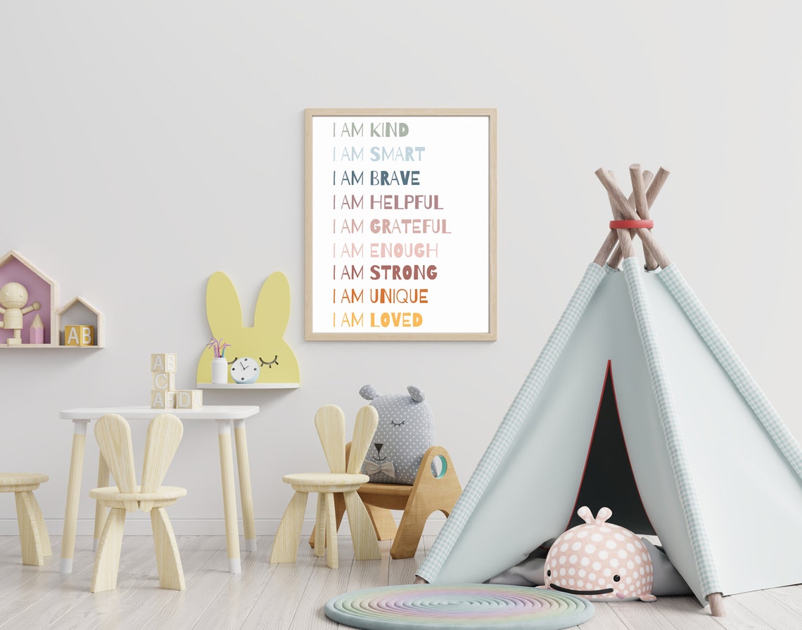 I Am Kind Smart Brave Kids Affirmations Colorful Nursery Poster - Image 2