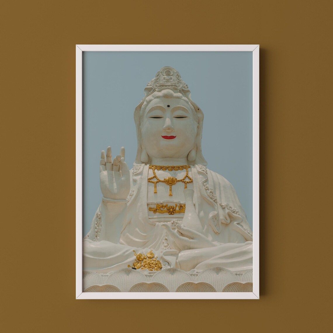 Guan Yin Statue Thailand Goddess of Mercy White Marble Photo Print