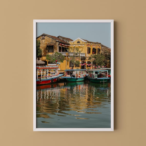 Hoi An Vietnam Print Colorful Boats Historic Cityscape