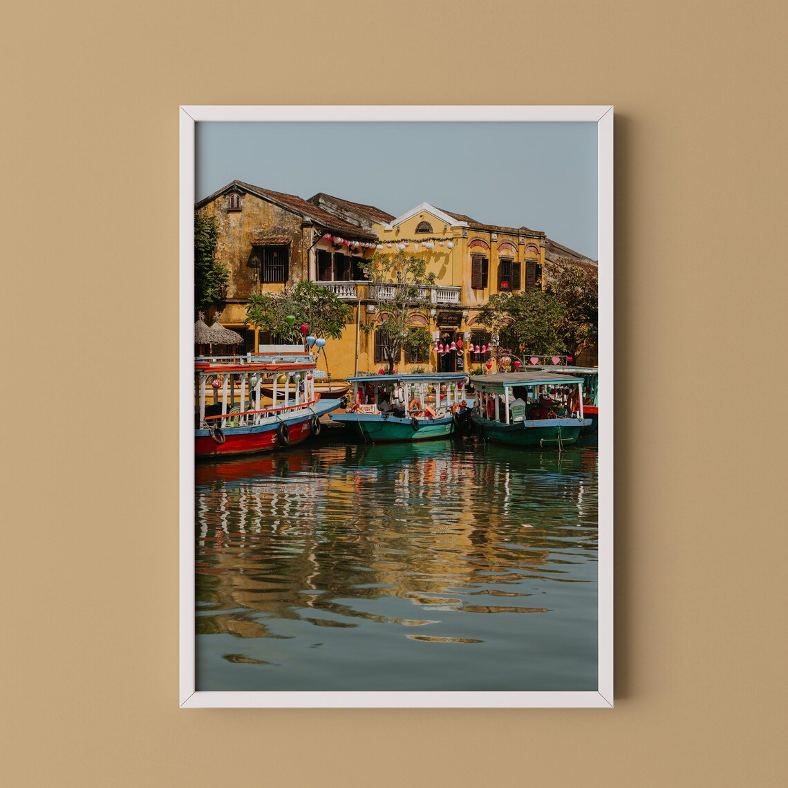 Hoi An Colorful Boats Ancient Town River Vietnam Travel Poster