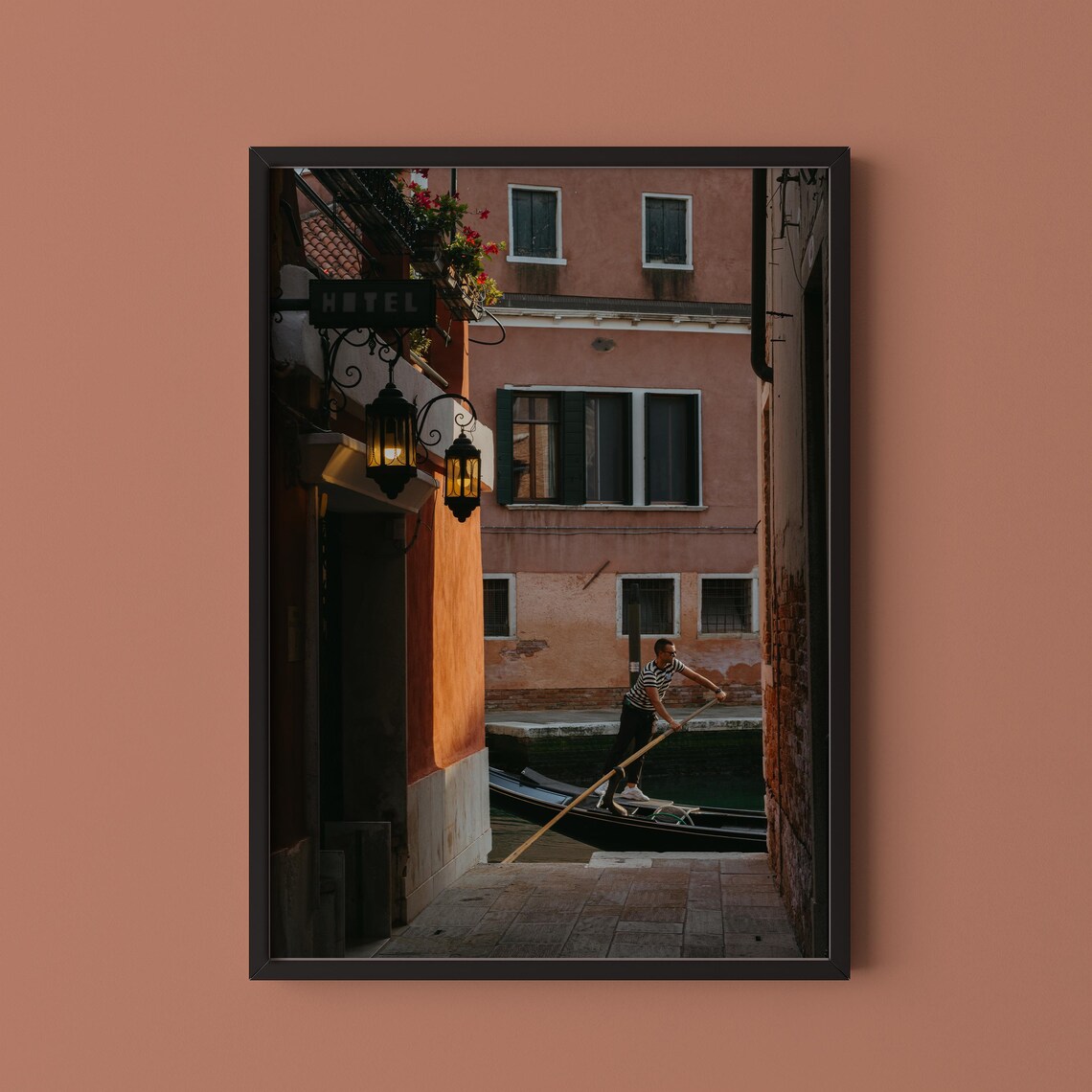 Venice Canal Gondolier Golden Hour Travel Photography Poster