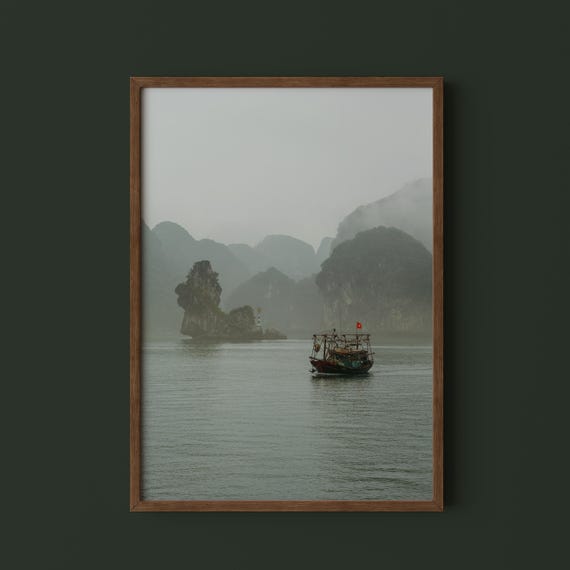 Ha Long Bay Boat Print Vietnam Travel Photography Minimalist Wall Art