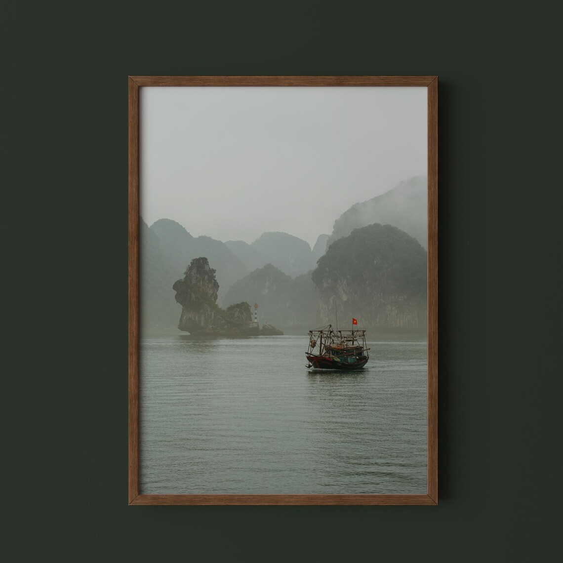 Ha Long Bay Misty Limestone Karsts Fishing Boat Vietnam Photo Poster