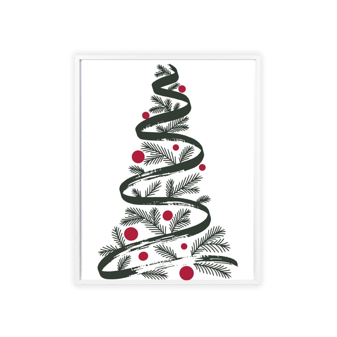 Minimalist Ribbon Spiral Pine Tree Red Ornaments Modern Poster - Image 3