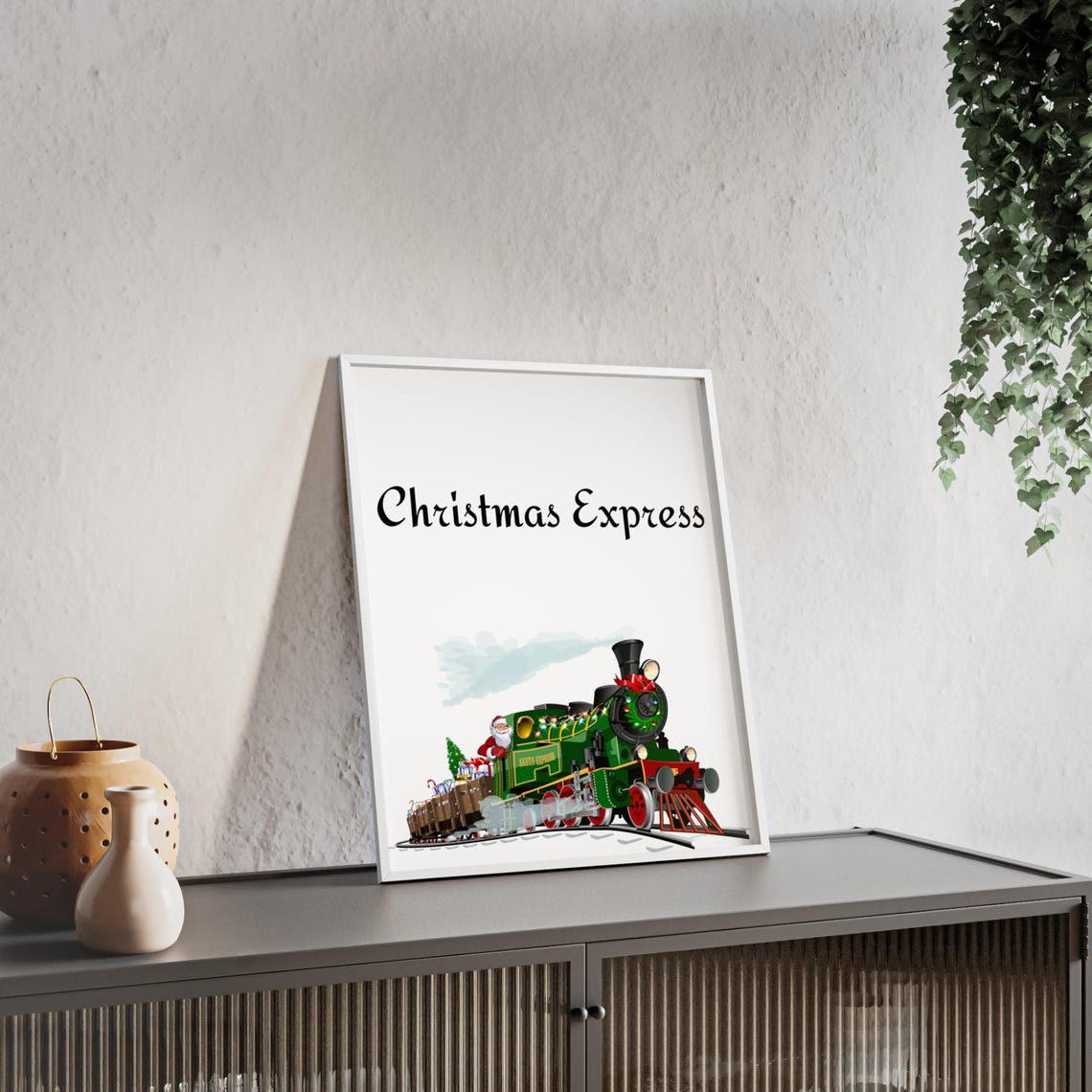 Christmas Express Vintage Steam Train With Santa Holiday Poster - Image 2