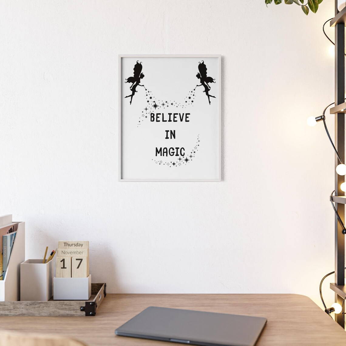 Believe In Magic Fairy Silhouettes With Sparkling Stars Poster Art - Image 2