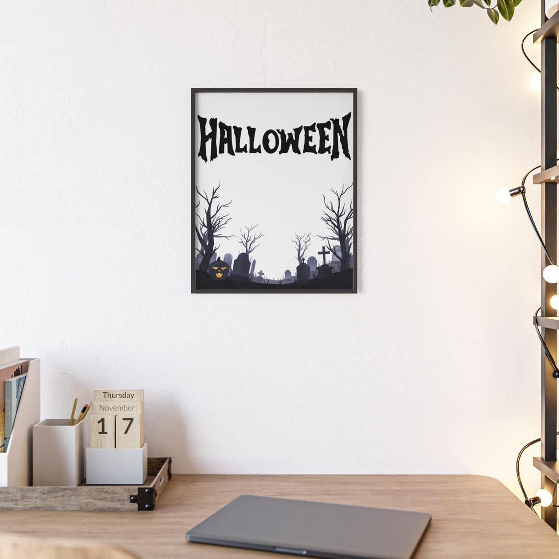 Halloween Misty Graveyard Jack O Lantern Spooky Trees Night Poster - Image 2