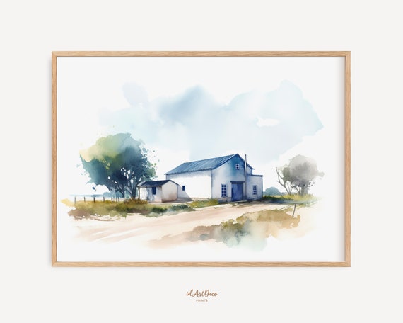 Blue Barn Watercolor No 01 Barn Art Print Barn Painting Barn Watercolor Print Farmhouse Decor Modern Farmhouse Home Decor Farm Decor