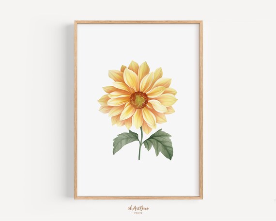 Watercolor Sunflower Bloom Botanical Minimalist Floral Art Poster