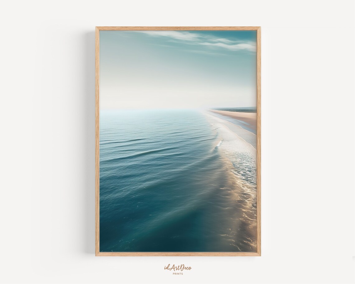 Serene Aerial Ocean Waves Sandy Beach Coastline Calm Sea Poster