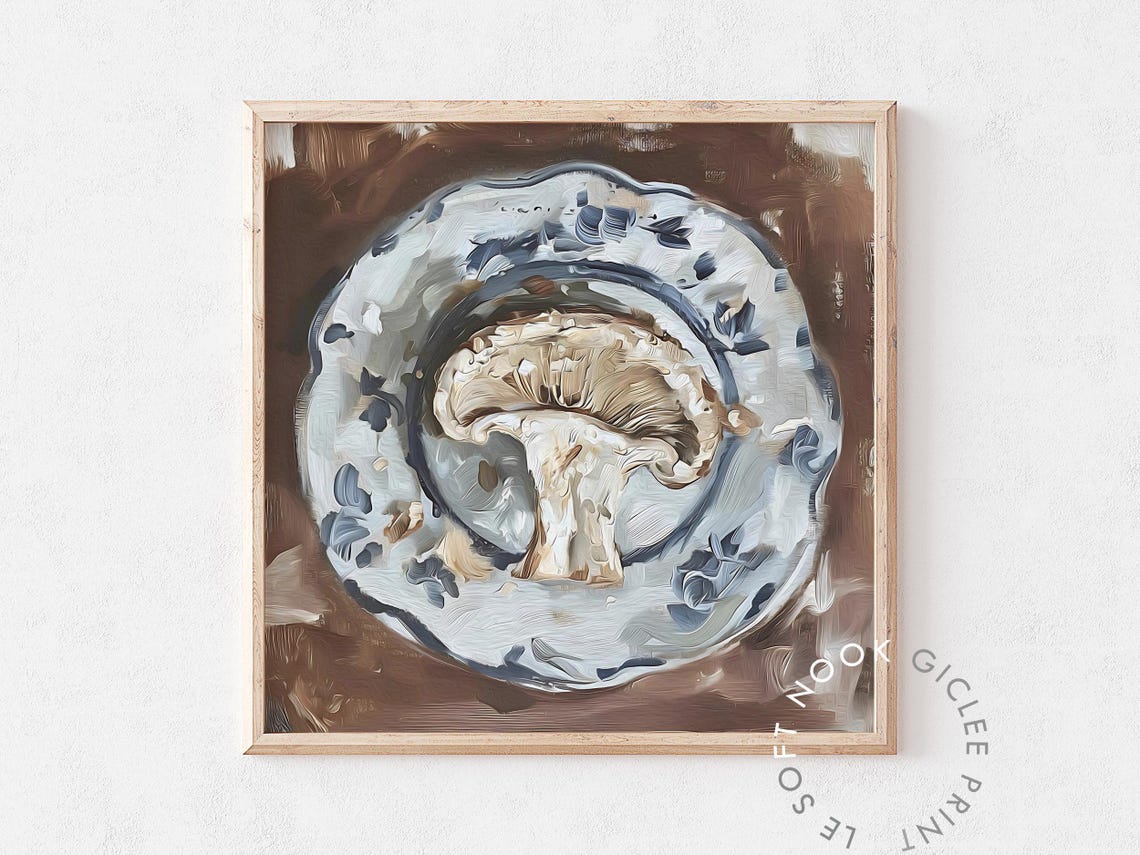 Wild Mushroom On Chinoiserie Porcelain Rustic Kitchen Art Poster