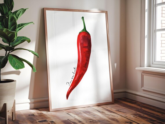 Red Hot Chili Pepper Watercolor Botanical Kitchen Spicy Art Print