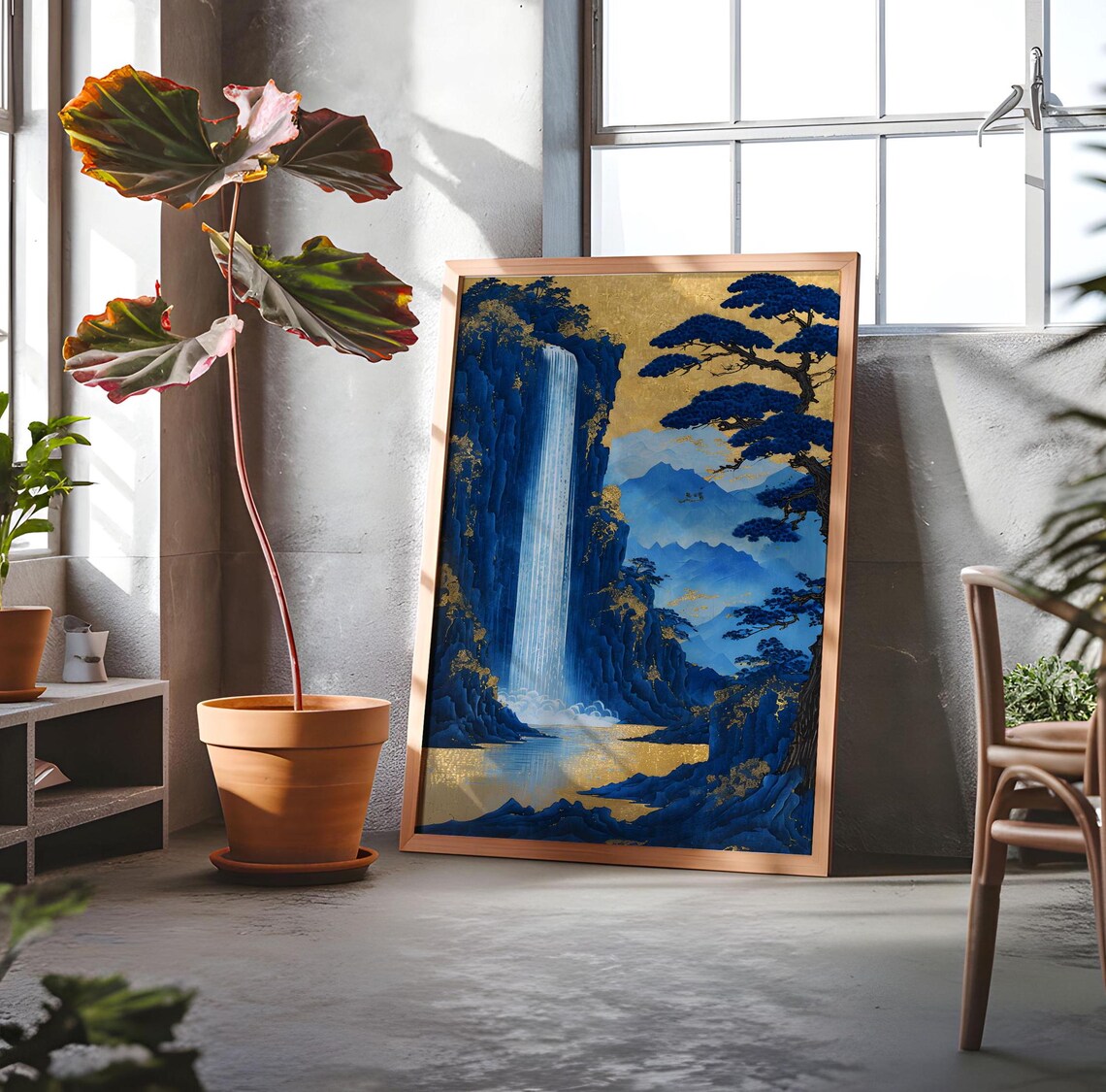 Serene Japanese Landscape Waterfall Art Print