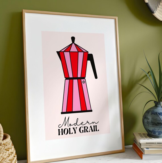 Modern Holy Grail Italian Moka Pot Pink Striped Coffee Lover Poster