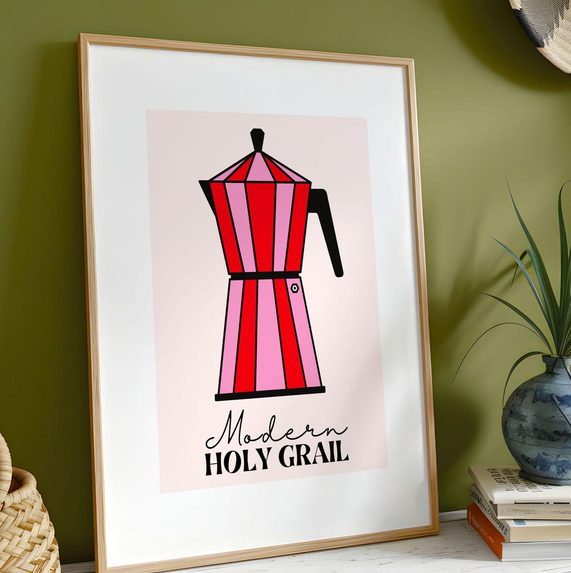 Modern Holy Grail Italian Moka Pot Pink Striped Coffee Lover Poster