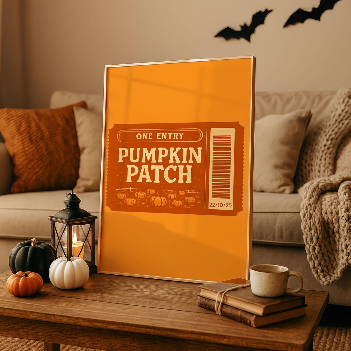 Pumpkin Patch Ticket Halloween Poster Framed Fall Decor