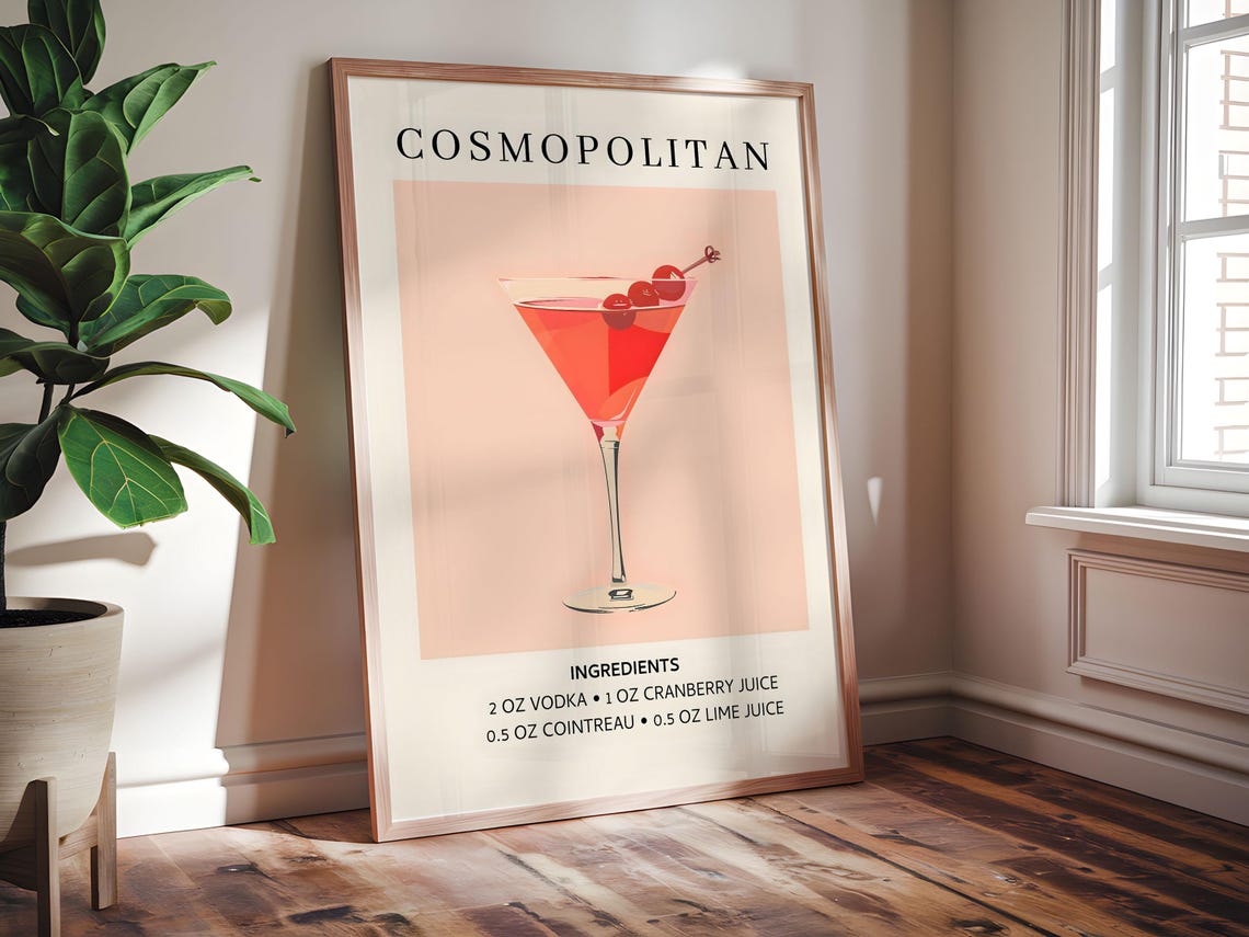 Cosmopolitan Cocktail Recipe Chic Bar Cart Home Bar Decor Poster