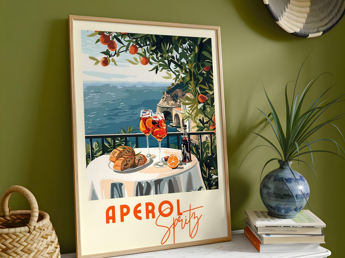 Aperol Spritz, Retro Italian Cocktail Art Print