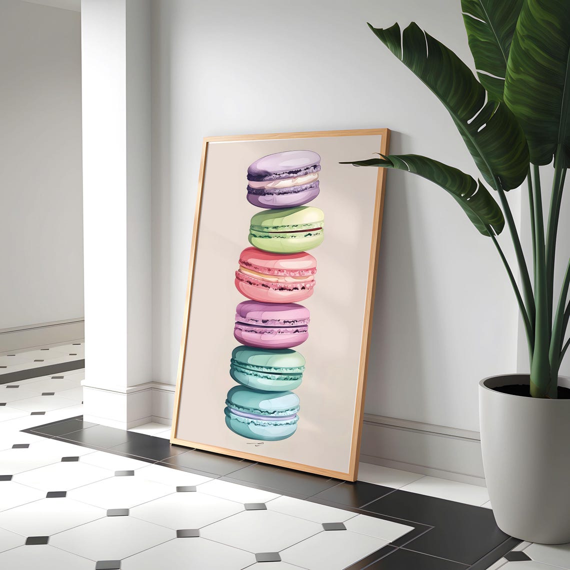 Stack of Colorful Macarons Pastel French Patisserie Art Poster