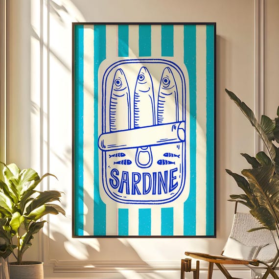 Sardines Mounted Framed Poster Ecofriendly Oak Frame Stylish Wall Art