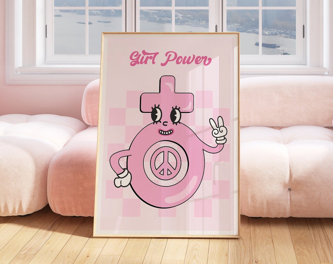 Girl Power Pink Retro Cartoon Character Feminist Wall Poster