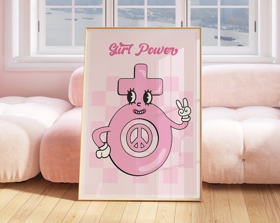 Girl Power Pink Retro Cartoon Character Feminist Wall Poster