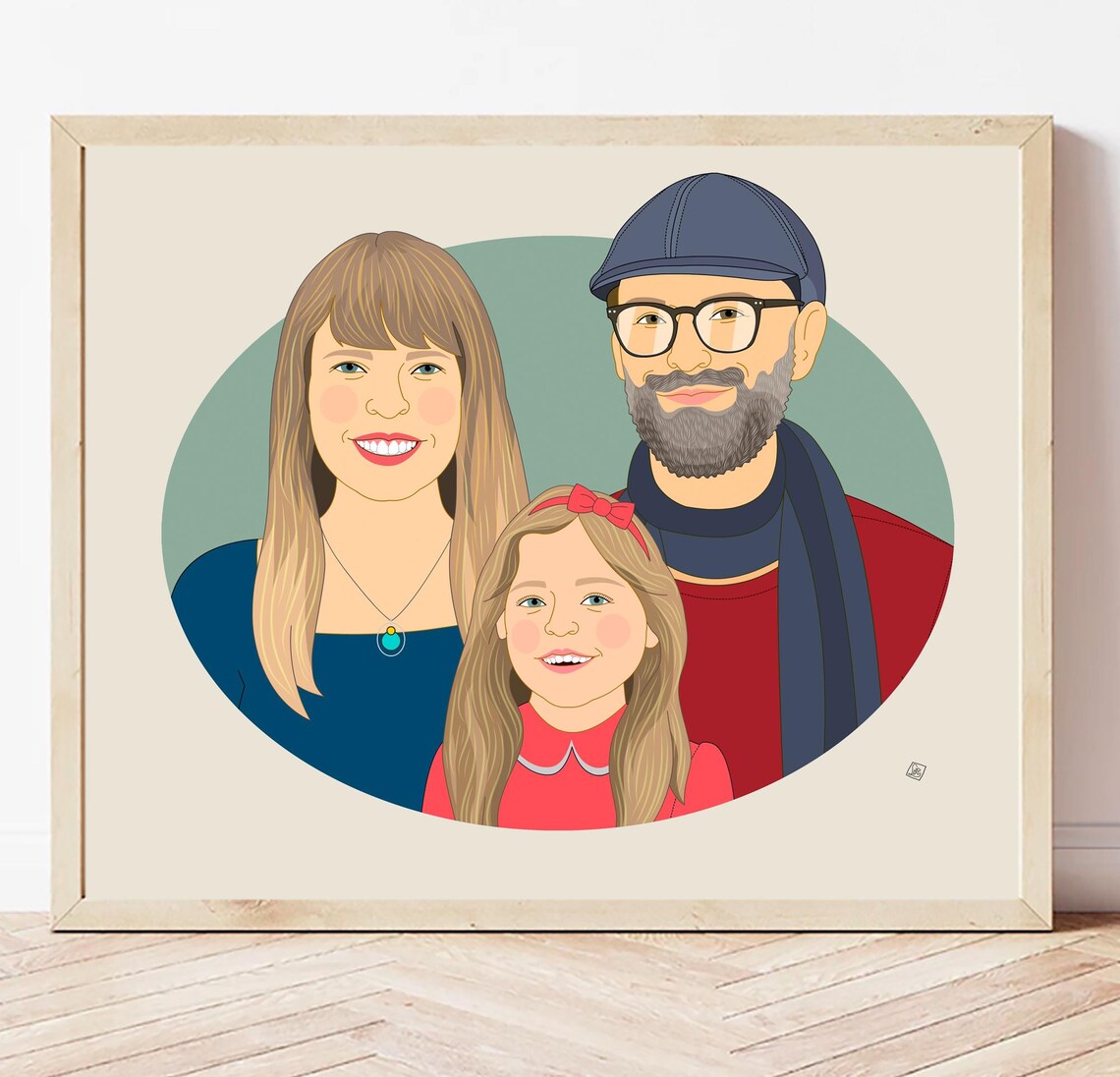 Family BTS Personalized Family of Three Illustration Portrait Poster - Image 2