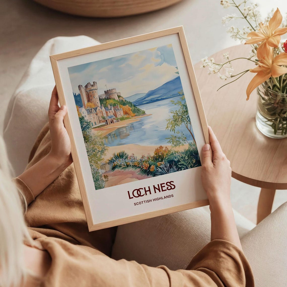 Loch Ness Urquhart Castle Watercolor Landscape Scotland Print - Image 5