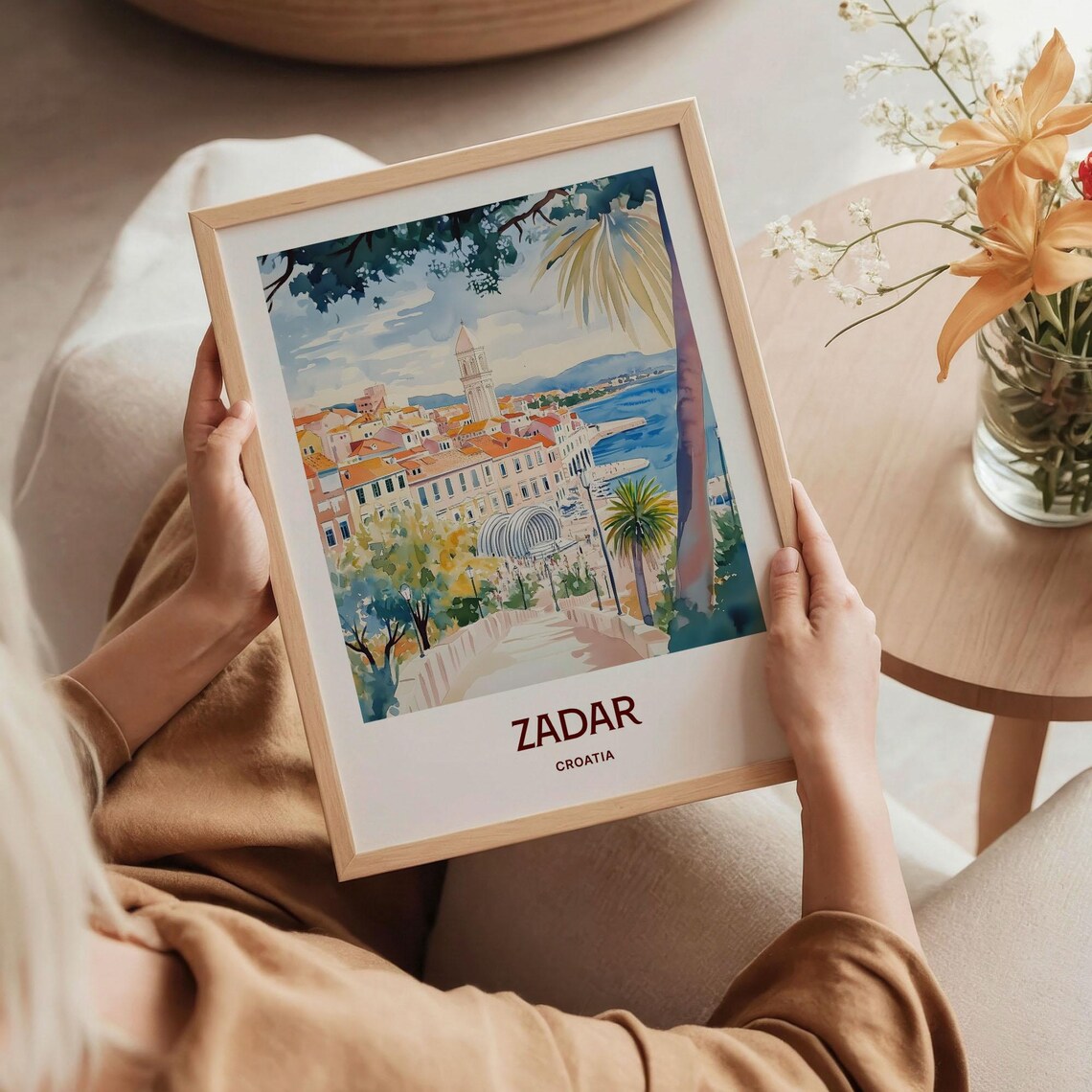 Zadar Croatia Watercolor Coastal Old Town Harbor Travel Poster - Image 5