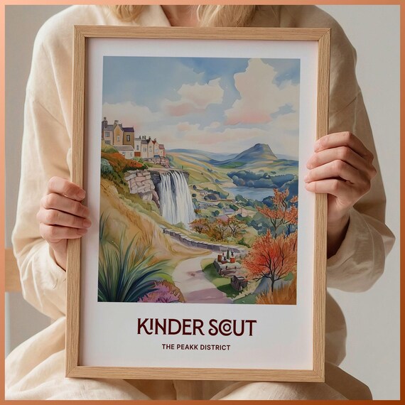 Kinder Scout Peak District Waterfall Autumn Valley View Poster