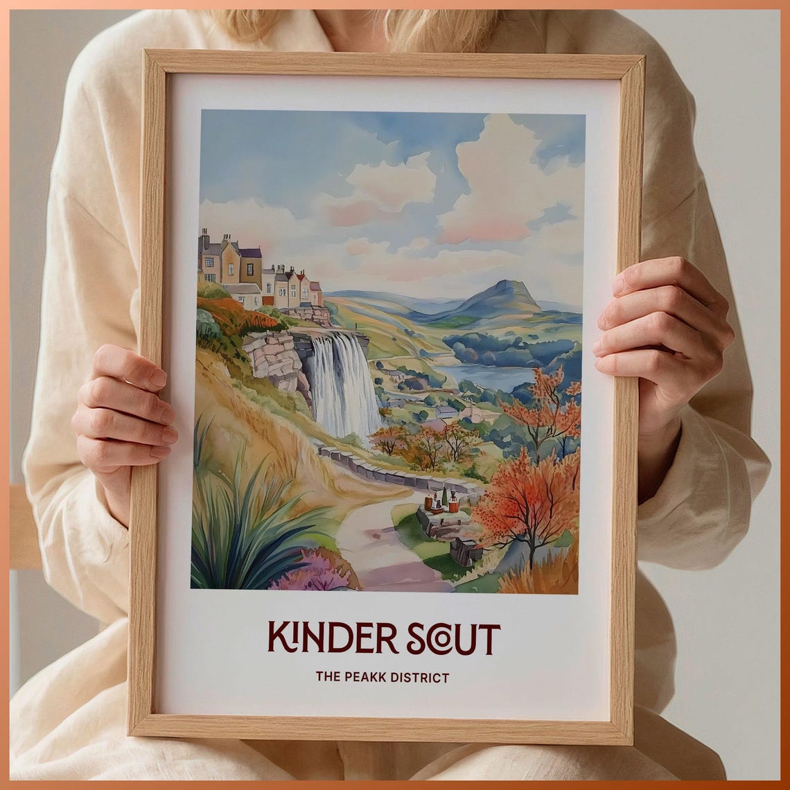 Kinder Scout Peak District Waterfall Autumn Valley View Poster
