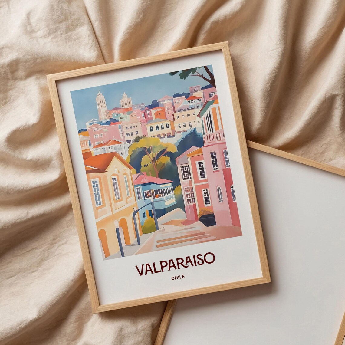 Valparaiso Chile Colorful Hillside Houses Stairs Watercolor Travel Poster - Image 3