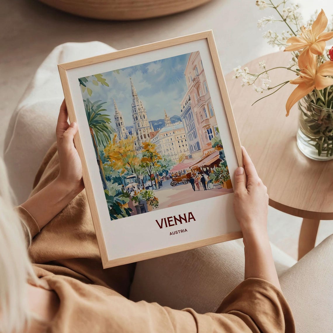 Vienna Austria Watercolor Cathedral Grand Street Scene Poster - Image 5