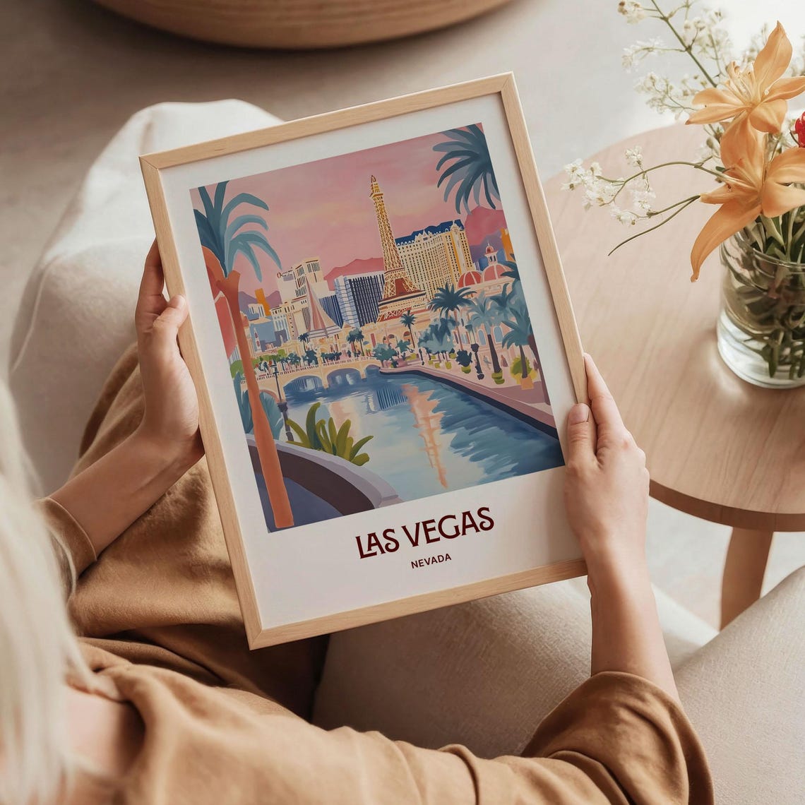 Las Vegas Nevada Strip Eiffel Tower Canal Sunset Travel Art Poster - Image 5