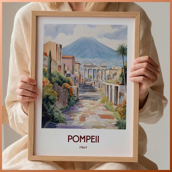 Pompeii Italy Vesuvius Ancient Ruins Watercolor Travel Poster
