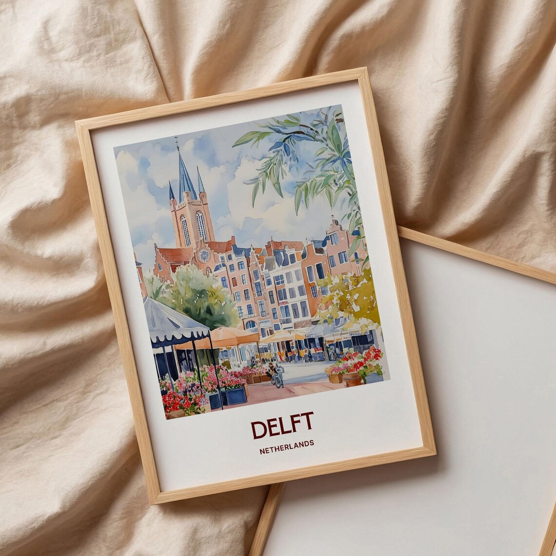 Delft Netherlands Historic Watercolor City Market Square Poster - Image 3