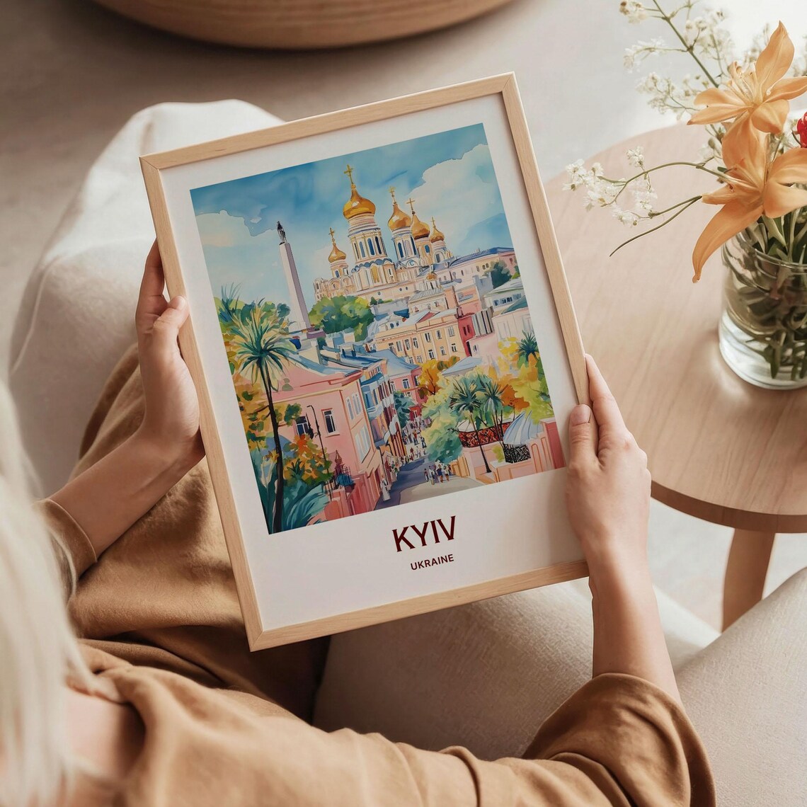 Kyiv Ukraine Golden Dome Cathedral City Street Watercolor Travel Poster - Image 5