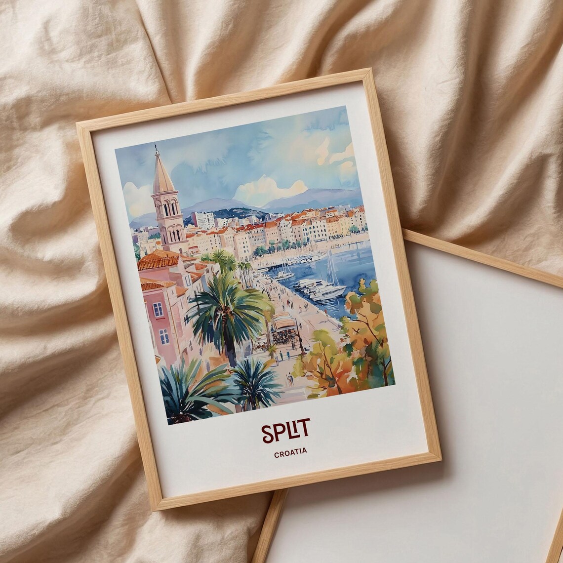 Split Croatia Harbor Promenade Bell Tower Watercolor Travel Poster Art - Image 3