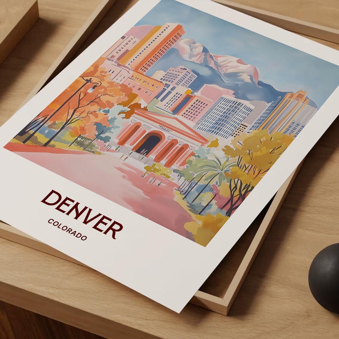 Denver Colorado City Skyline Mountain Backdrop Travel Art Poster - Image 2