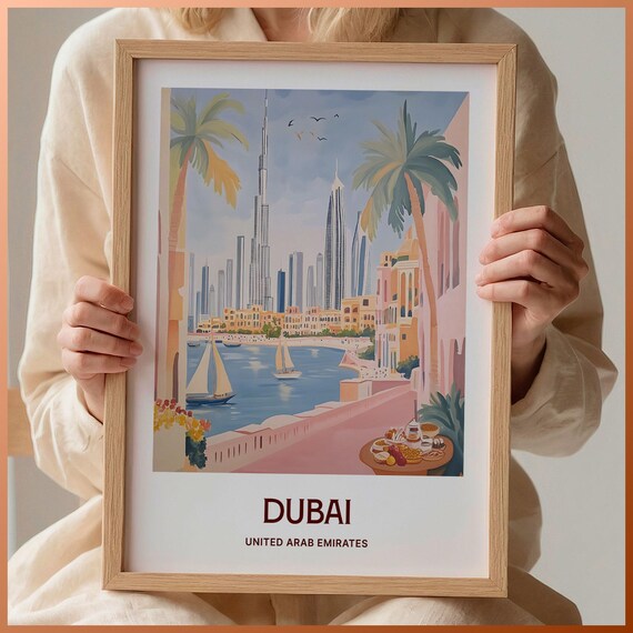 Dubai United Arab Emirates Marina Skyline Sailboats Art Poster