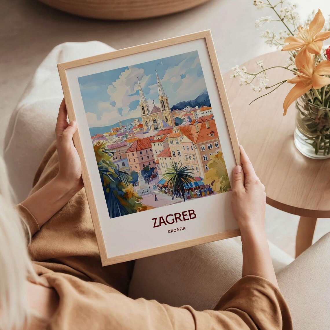 Zagreb Croatia Cathedral Twin Spires Old Town Watercolor Travel Poster - Image 5