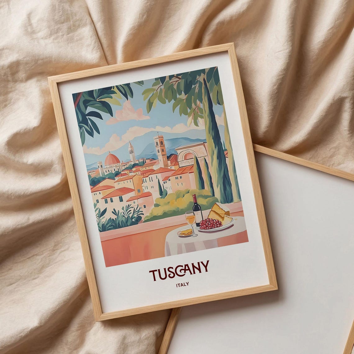 Tuscany Italy Tuscan Hill Town Wine and Cheese Table Art Poster - Image 3