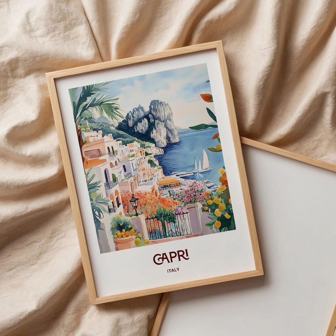 Capri Italy Faraglioni Cliffs Lemon Coast Watercolor Travel Poster - Image 3